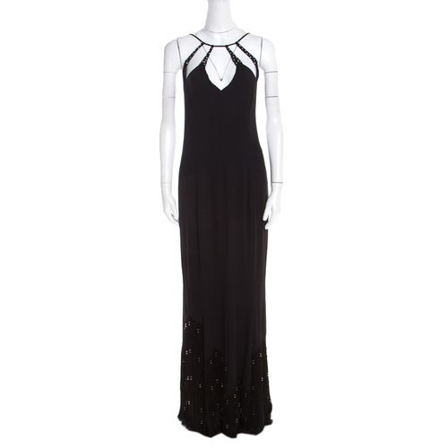 Escada Black Crepe Silk Sequin Embellished Fringed Hem Evening Dress M - Escada - Modalova