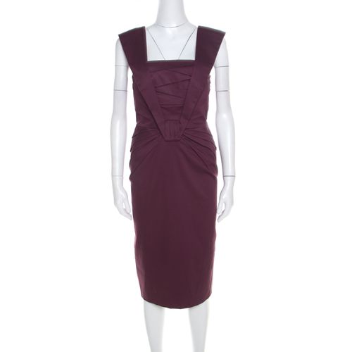 Cotton Stretch Pleated Bodice Detail Sleeveless Pencil Dress M - Escada - Modalova