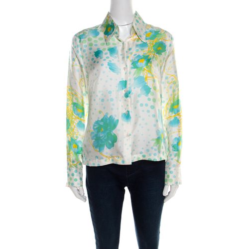 Escada Cream Floral Print Silk Button Front Shirt M - Escada - Modalova