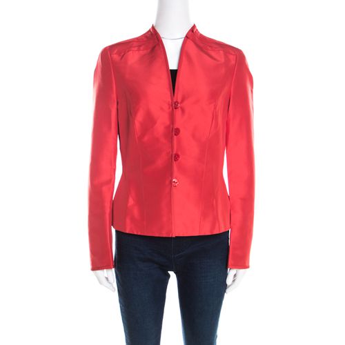 Escada Orange Silk Pleat Detail Tailored Button Front Blazer M - Escada - Modalova