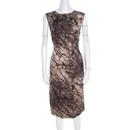 Escada Grey Mosaic Print Textured Silk Wool Sheath Dress L - Escada - Modalova