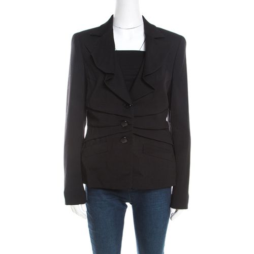 Escada Black Wool Pleat Detail Button Front Beaneth Jacket L - Escada - Modalova