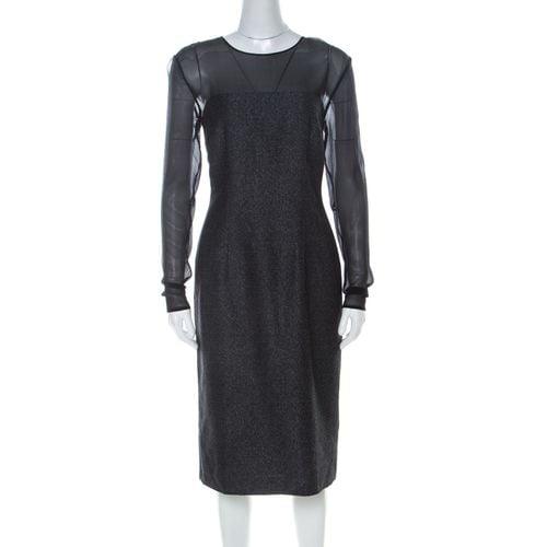 Escada Metallic Grey Wool Blend Sheer Yoke Dariello Pencil Dress M - Escada - Modalova