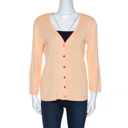 Escada Peach Rib Knit Padded Shoulder Button Front Cardigan M - Escada - Modalova