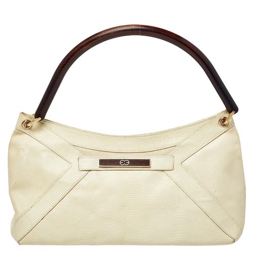 Escada Cream Lizard Embossed Leather Baguette Shoulder Bag - Escada - Modalova