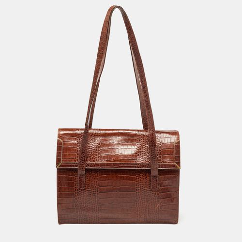 Escada Brown Croc Embossed Leather Tote - Escada - Modalova