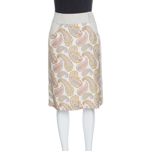 Etro Beige Linen Silk Paisley Printed Skirt M - Etro - Modalova