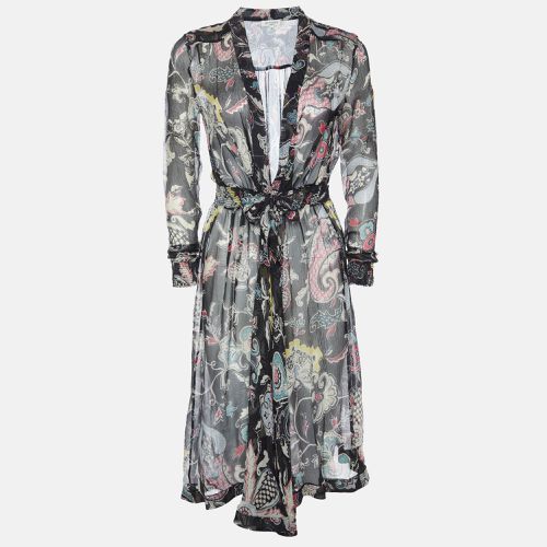 Etro Black Printed Silk V Neck Midi Dress S - Etro - Modalova