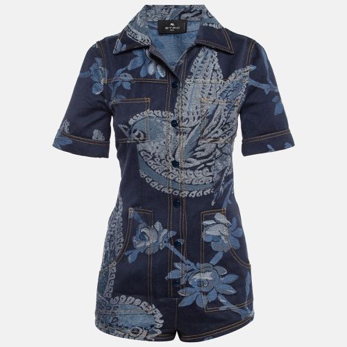 Etro Blue Floral Jacquard Denim Playsuit S - Etro - Modalova