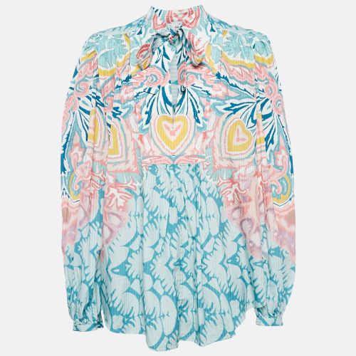 Etro Blue Printed Cotton Blend Billow Sleeve Blouse M - Etro - Modalova