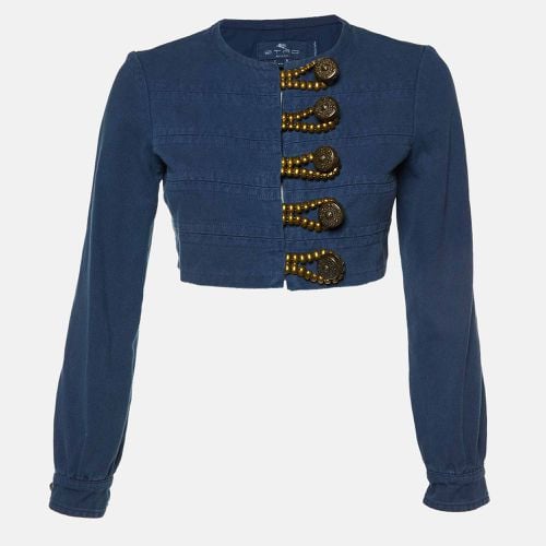 Etro Blue Gabardine Cotton Button Detail Cropped Jacket S - Etro - Modalova