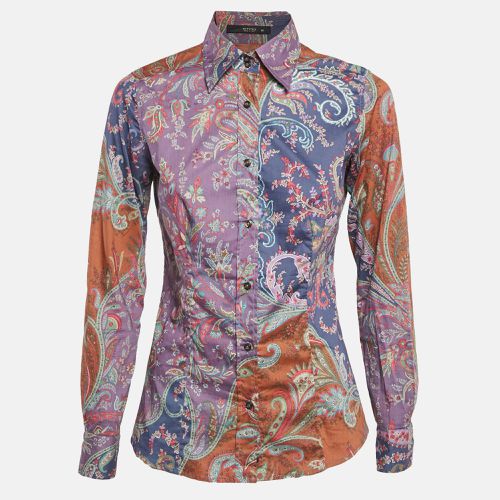 Etro Purple/Brown Paisley Print Stretch Cotton Tribal Accent Shirt S - Etro - Modalova