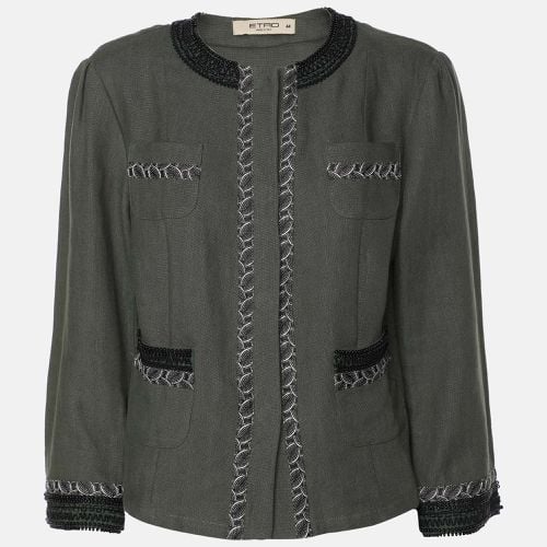 Etro Green Linen Embellished Button Front Jacket M - Etro - Modalova