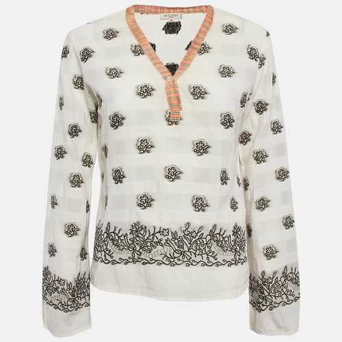 Etro White Textured Brocade V-Neck Top M - Etro - Modalova