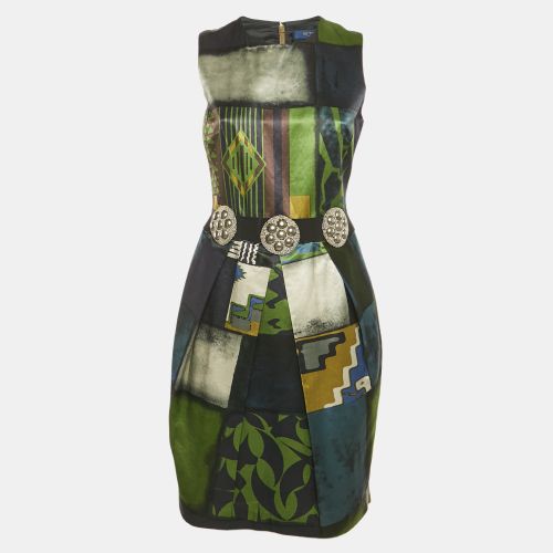 Etro Green Printed Cotton Blend Embellished Mini Dress M - Etro - Modalova