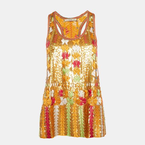 Etro Orange Sequin Embroidered Silk Tank Top S - Etro - Modalova