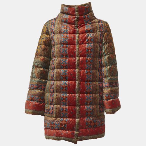 Multicolour Printed Textured Velvet Quilted Down Jacket M - Etro - Modalova