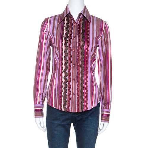 Etro Multicolour Striped Cotton Ruffled Detail Shirt S - Etro - Modalova