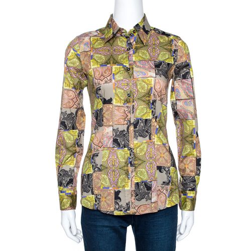 Etro Green Paisley Patch Print Stretch Cotton Shirt S - Etro - Modalova