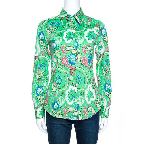 Etro Green Floral Paisley Print Stretch Cotton Shirt S - Etro - Modalova