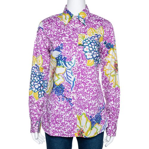 Etro Purple Floral Print Stretch Cotton Long Sleeve Shirt L - Etro - Modalova