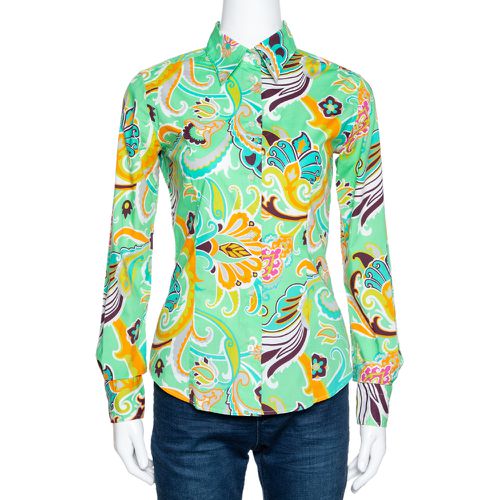 Etro Mint Green Macro Paisley Print Cotton Shirt S - Etro - Modalova