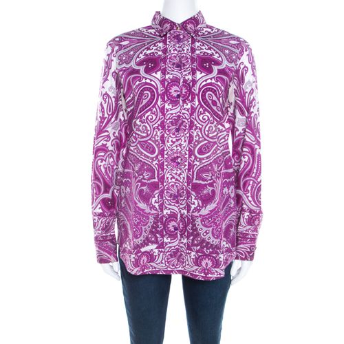 Etro Purple Paisley Print Cotton Stretch Button Front Shirt M - Etro - Modalova