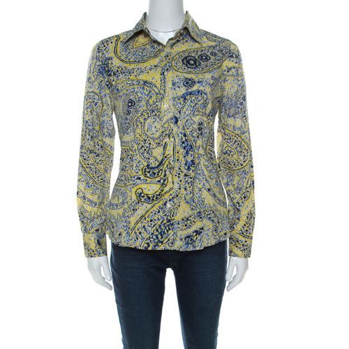 Etro Yellow Paisley Print Cotton Button Front Blouse S - Etro - Modalova