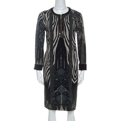 Etro Grey Zebra Print Embellished Neckline Shift Dress M - Etro - Modalova