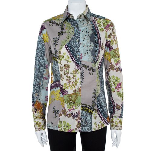 Etro Multicolor Floral Print Stretch Cotton Shirt L - Etro - Modalova