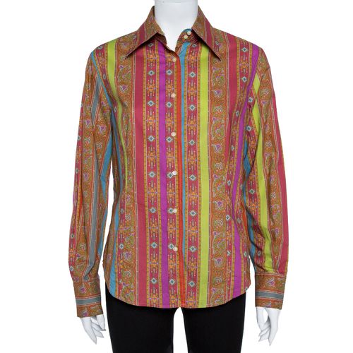 Etro Orange Cotton Floral Striped Button Front Shirt L - Etro - Modalova