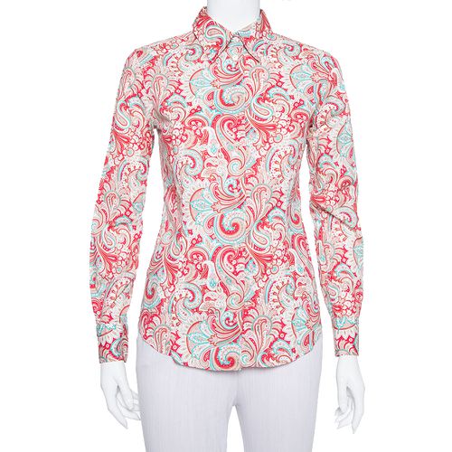 Etro Red Paisley Printed Stretch Cotton Button Front Shirt S - Etro - Modalova