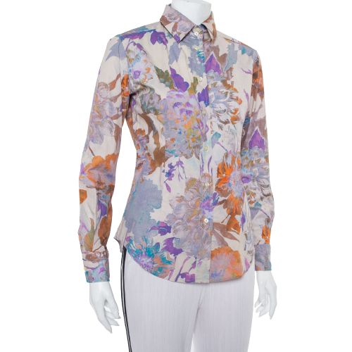 Abstract Floral Printed Cotton Button Front Fitted Shirt M - Etro - Modalova