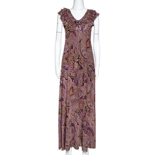 Etro Olive Green Paisley Print Stretch Jersey Ruffled Maxi Dress S - Etro - Modalova