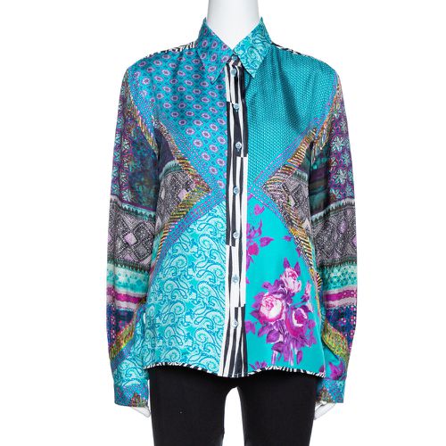 Etro Teal Blue Floral Print Silk Long Sleeve Shirt M - Etro - Modalova