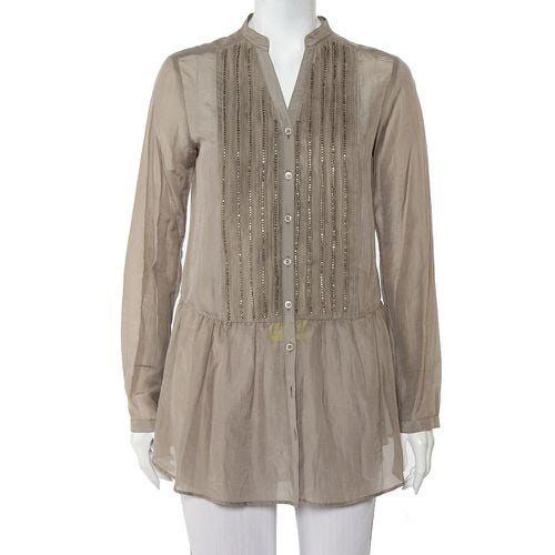 Etro Grey Cotton & Silk Beaded Detail Button Front Tunic M - Etro - Modalova