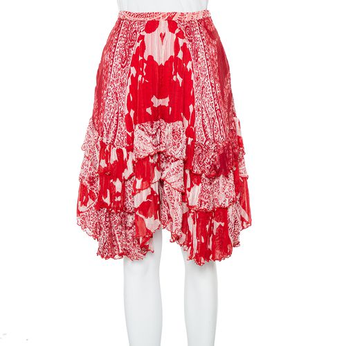 Etro Red Printed Silk Tiered Mini Skirt S - Etro - Modalova