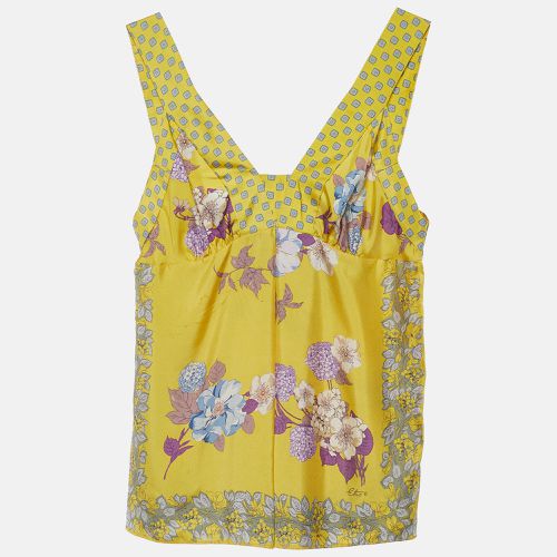 Etro Yellow Floral Print Silk Sleeveless Blouse L - Etro - Modalova