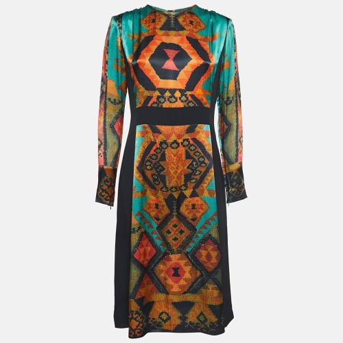 Etro Black & Multicolor Ikat Print Satin & Crepe Full Sleeve Dress M - Etro - Modalova