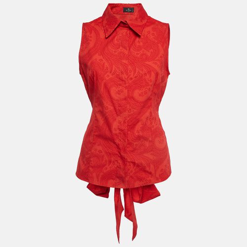 Etro Red Paisley Print Cotton Waist Tie-Up Sleeveless Shirt L - Etro - Modalova