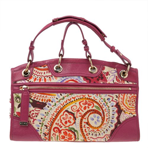 Etro Pink/Beige Printed Canvas And Leather Shoulder Bag - Etro - Modalova