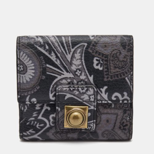 Etro Black/Grey Paisley Print Leather Crown Me Compact Wallet - Etro - Modalova