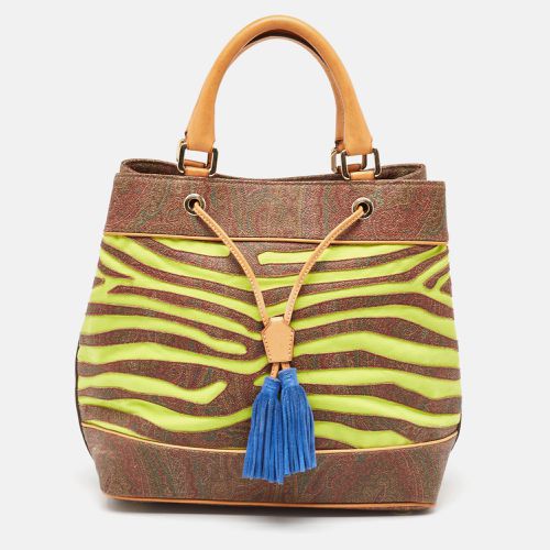 Paisley Print Coated Canvas and Leather Tassel Bucket Bag - Etro - Modalova