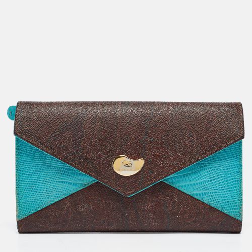 Etro Brown/Blue Paisley Coated Canvas and Lizard Embossed Leather Trifold Continental Wallet - Etro - Modalova