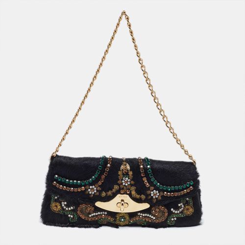 Etro Black Calfhair Crystal Embellished Turnlock Clutch - Etro - Modalova