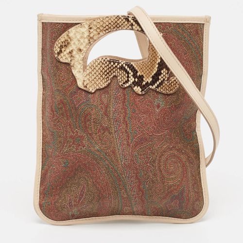 Etro Brown Paisley Print Coated Canvas, Python Embossed and Leather Slim Crossbody Bag - Etro - Modalova