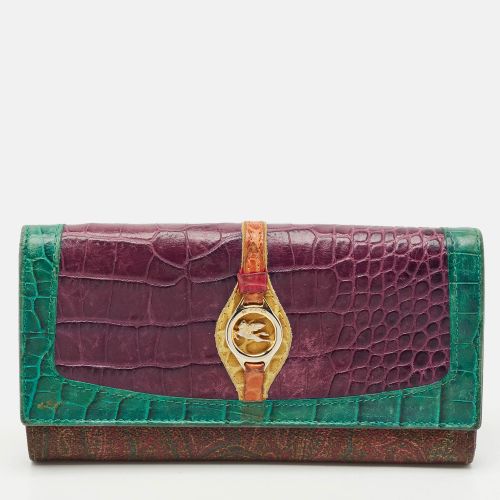 Etro Multicolor/Paisley Coated Canvas and Croc Embossed Logo Continental Wallet - Etro - Modalova