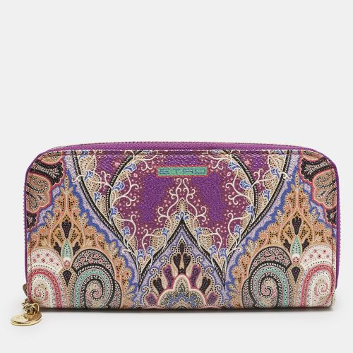 Etro Purple Printed Coated Canvas Zip Around Wallet - Etro - Modalova