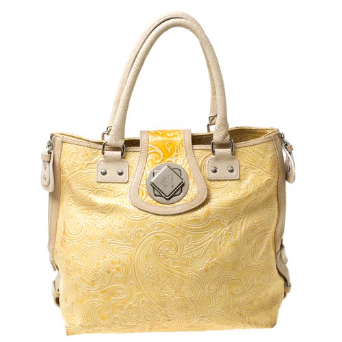 Etro Yellow Paisley Embossed Patent Leather Tote - Etro - Modalova