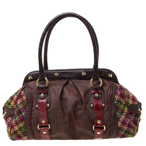 Etro Multicolor Paisley Coated Canvas,Croc Embossed Leather and Fabric Frame Satchel - Etro - Modalova